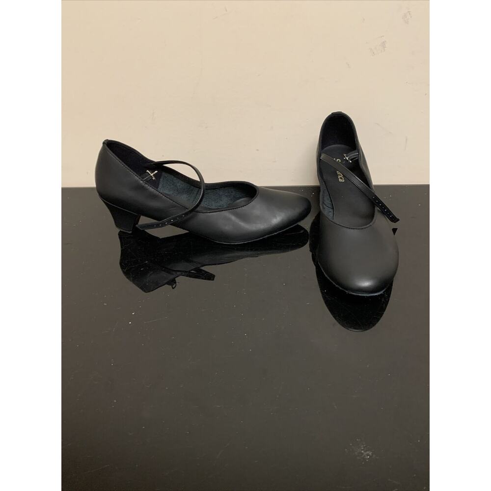 SoDanca Cho2 M 10 1/2 L Matte Black Soft Soled Heeled Dance Shoes FS Bnfts Chrty